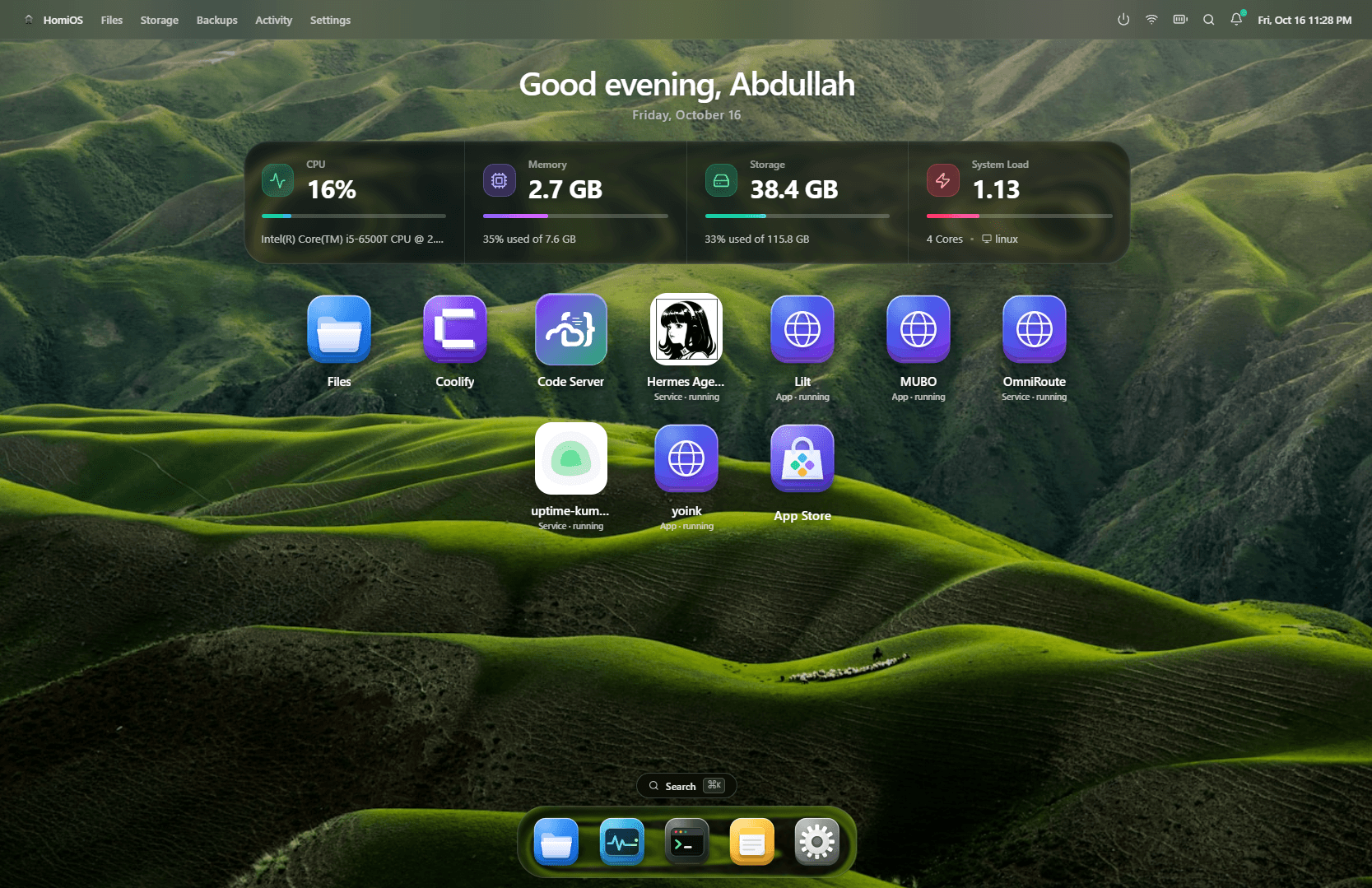 HomiOS Home Server Operating System Dashboard